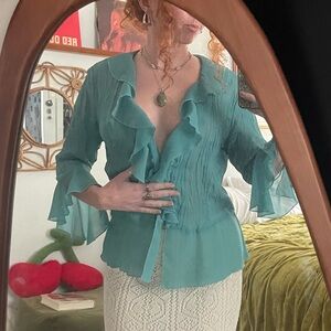 Y2K Blue Ruffle Blouse